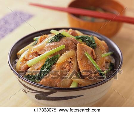 Stock Photography - Grilled pork rice bowl. Fotosearch