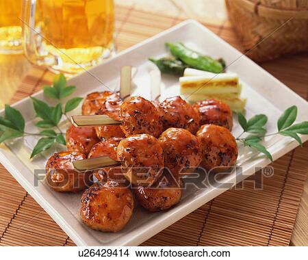 Grilled tsukune in a plate View Large Photo Image Picture - Grilled tsukune in a plate. Fotosearch