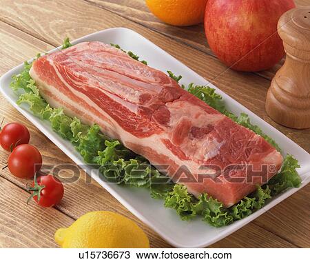 Stock Image - Uncooked pork block. Fotosearch