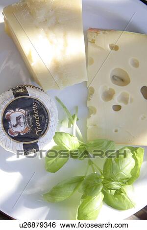 Stock Photograph - Cheese tray, overhead view. Fotosearch