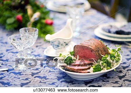 Stock Image - Roast beef sliced. Fotosearch