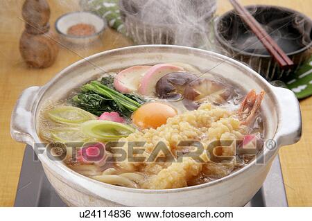 Stock Photograph - Wheat noodles in pot. Fotosearch