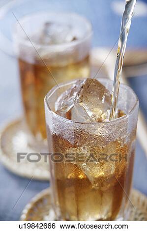 Stock Photograph - Iced tea pouring into glass. Fotosearch