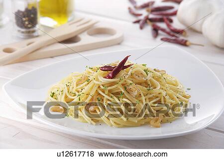Spaghetti with red pepper and garlic sauce View Large Photo Image Stock Photo - Spaghetti with red pepper and garlic sauce. Fotosearch