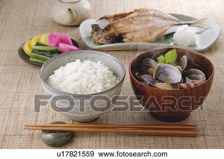 Japanese traditional breakfast View Large Photo Image Stock Photo - Japanese traditional breakfast. Fotosearch