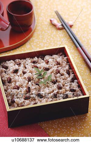 Steamed red rice with beans View Large Photo Image Stock Photo - Steamed red rice with beans. Fotosearch