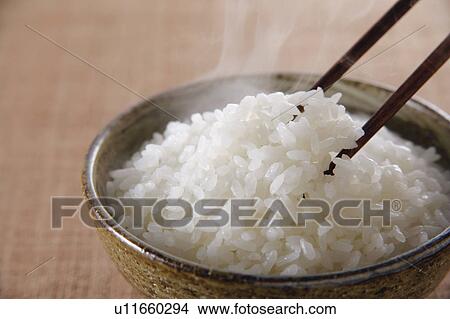 Picture - Steamed rice, close-up. Fotosearch