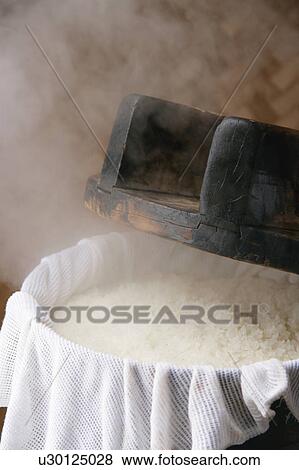 Stock Photo - Steamed rice in steamer. Fotosearch