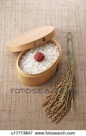 Stock Photo - Steamed rice with pickled plum. Fotosearch