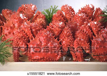 Stock Image - Boiled hanasaki crabs. Fotosearch