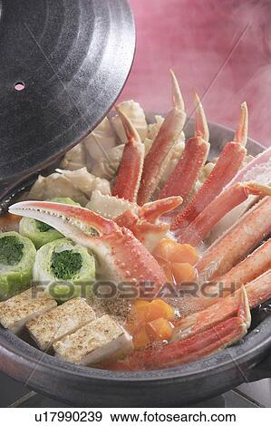 Stock Photo - Boiled seafood in pot. Fotosearch