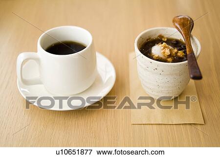 Stock Photo - Coffee and adzuki bean dessert. Fotosearch