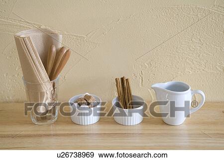Stock Photo - Sugar cubes and paper napkins. Fotosearch