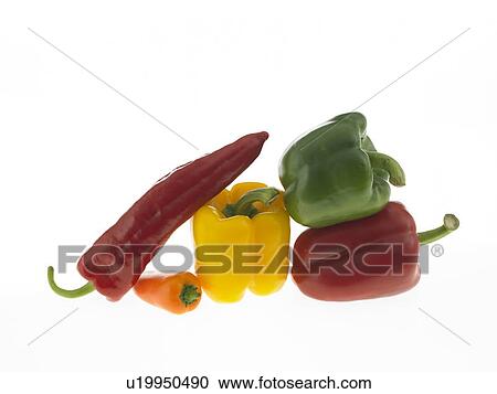 Stock Image - Five Mixed Peppers. Fotosearch