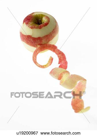 Stock Photo - One apple with some peel off. Fotosearch