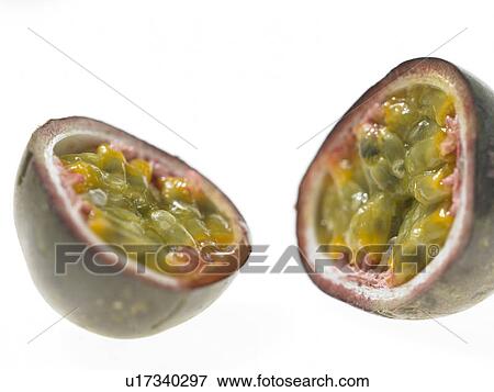 Stock Photo - One Passion Fruit cut in half. Fotosearch