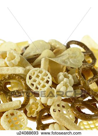 Stock Image - Assorted Crisps and pretzels. Fotosearch