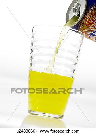 Stock Photo - Canned drink being poured into glass. Fotosearch