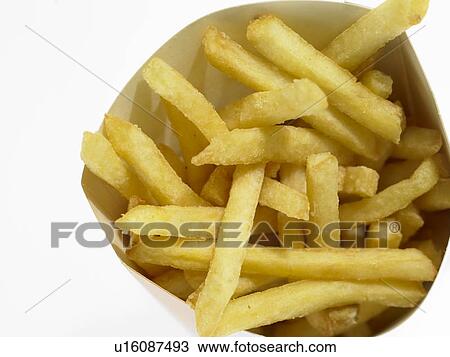 Stock Image - French fried Chips in take out packaging. Fotosearch