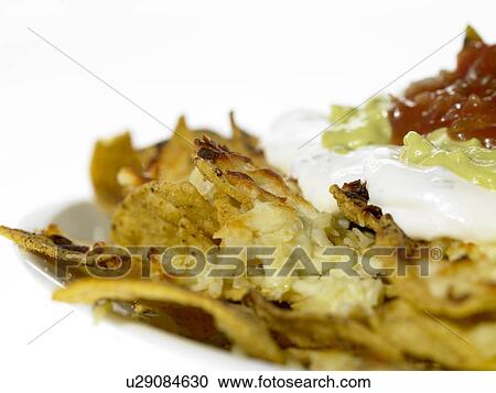 Nacho chips and various dips View Large Photo Image Stock Image - Nacho chips and various dips. Fotosearch
