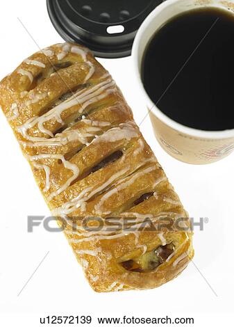 Stock Photo - One cup of take out Coffee and one Danish Pastry. Fotosearch
