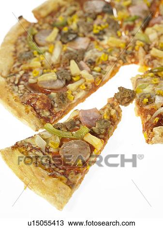 One Take out Pizza with various toppings View Large Photo Image Stock Image - One Take out Pizza with various toppings. Fotosearch