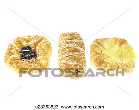 Stock Image - Three Danish Pastries. Fotosearch