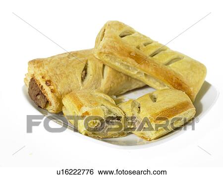 Stock Photograph - Three sausage rolls. Fotosearch