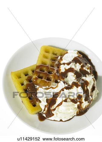 Waffles, Cream and Chocolate View Large Photo Image Stock Image - Waffles, Cream and Chocolate. Fotosearch