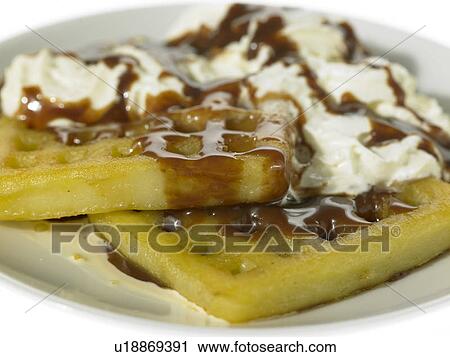 Waffles, cream and chocolate View Large Photo Image Stock Image - Waffles, cream and chocolate. Fotosearch