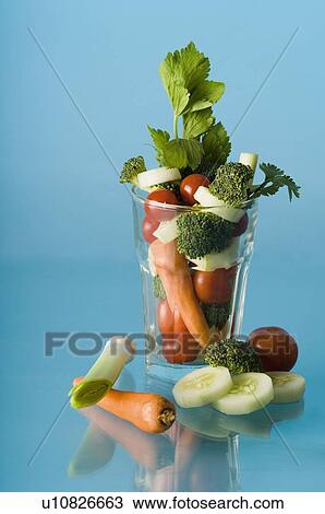 Stock Image - Close-up of a glass full of vegetables. Fotosearch