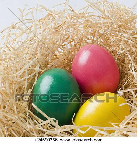 High angle view of Easter eggs in a bird's nest View Large Photo Image Stock Photograph - High angle view of Easter eggs in a bird's nest. Fotosearch