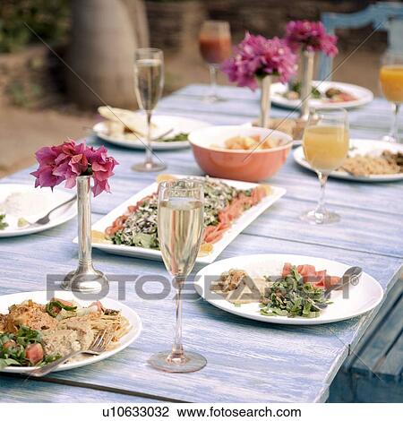 Stock Image - Food served on a dining table. Fotosearch