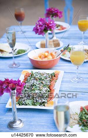 Food served on a dining table View Large Photo Image Stock Image - Food served on a dining table. Fotosearch