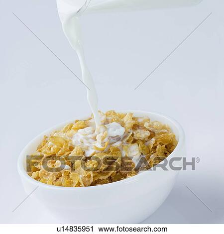 Close-up of a bowl of corn flakes with milk being poured View Large Photo Image Stock Image - Close-up of a bowl of corn flakes with milk being poured. Fotosearch