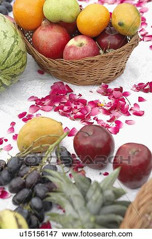 Stock Photo - Close-up of fruits on a table. Fotosearch