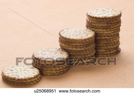 Stock Image - Close-up of stacks of biscuits. Fotosearch