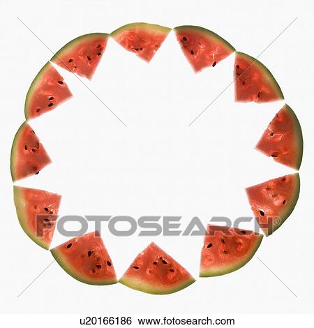 Stock Photograph - High angle view of watermelon slices. Fotosearch