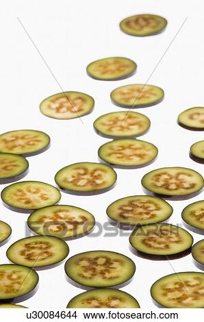 Picture - Close-up of slices of eggplants. Fotosearch