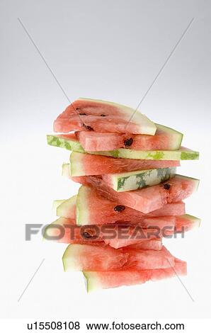 Stock Photo - Close-up of a stack of watermelon slices. Fotosearch