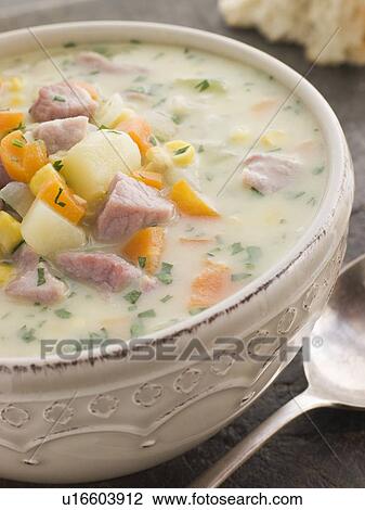 Bowl of Bacon and Corn Chowder with Soda Bread View Large Photo Image Stock Image - Bowl of Bacon and Corn Chowder with Soda Bread. Fotosearch