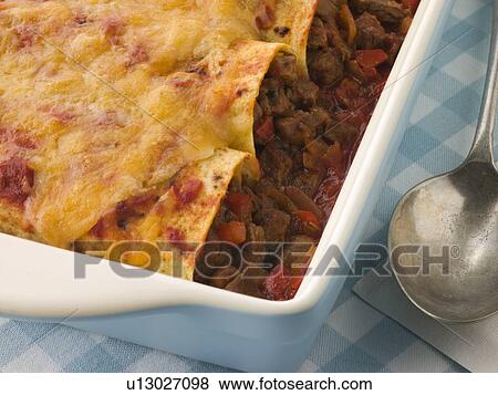 Dish of Beef Enchiladas View Large Photo Image Stock Photo - Dish of Beef Enchiladas. Fotosearch