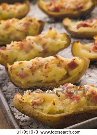 Stuffed Potato Skins a Tray with Sea Salt View Large Photo Image Stock Image - Stuffed Potato Skins a Tray with Sea Salt. Fotosearch