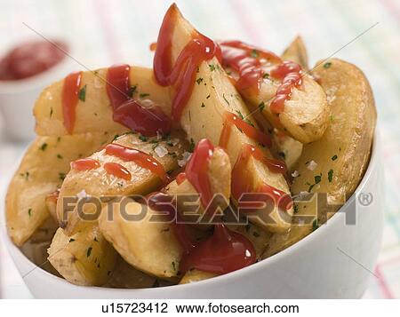 Bowl of Potato Wedges and Tomato Ketchup View Large Photo Image Stock Image - Bowl of Potato Wedges and Tomato Ketchup. Fotosearch