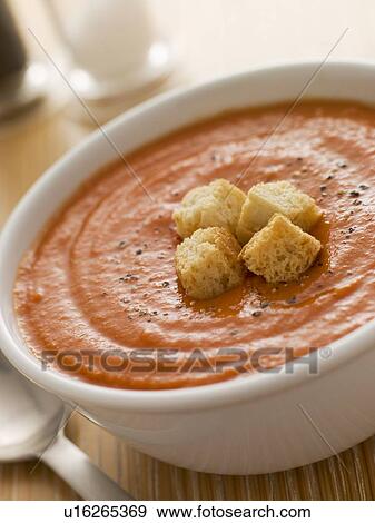 Bowl of Tomato Soup with Croutons View Large Photo Image Stock Photo - Bowl of Tomato Soup with Croutons. Fotosearch