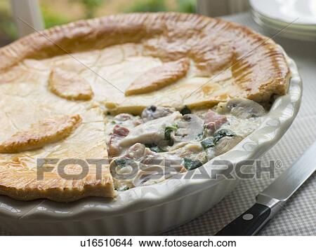 Chicken Gammon and Mushroom Pie View Large Photo Image Picture - Chicken Gammon and Mushroom Pie. Fotosearch