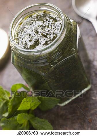 Stock Image - Jar of Mint sauce. Fotosearch