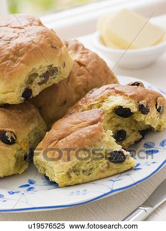 Stock Photography - Plate of Saffron Fruit Buns. Fotosearch