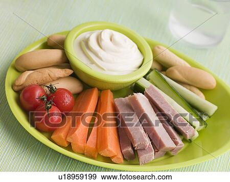 Ham Vegetable and Bread Sticks with Cheese Spread View Large Photo Image Stock Photo - Ham Vegetable and Bread Sticks with Cheese Spread. Fotosearch
