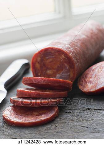 Sliced Chorizo Sausage View Large Photo Image Stock Photo - Sliced Chorizo Sausage. Fotosearch